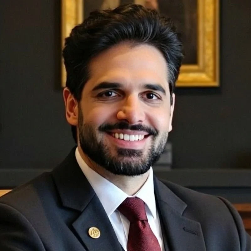 Bruno Salles sorrindo, transmitindo acessibilidade e autoridade profissional